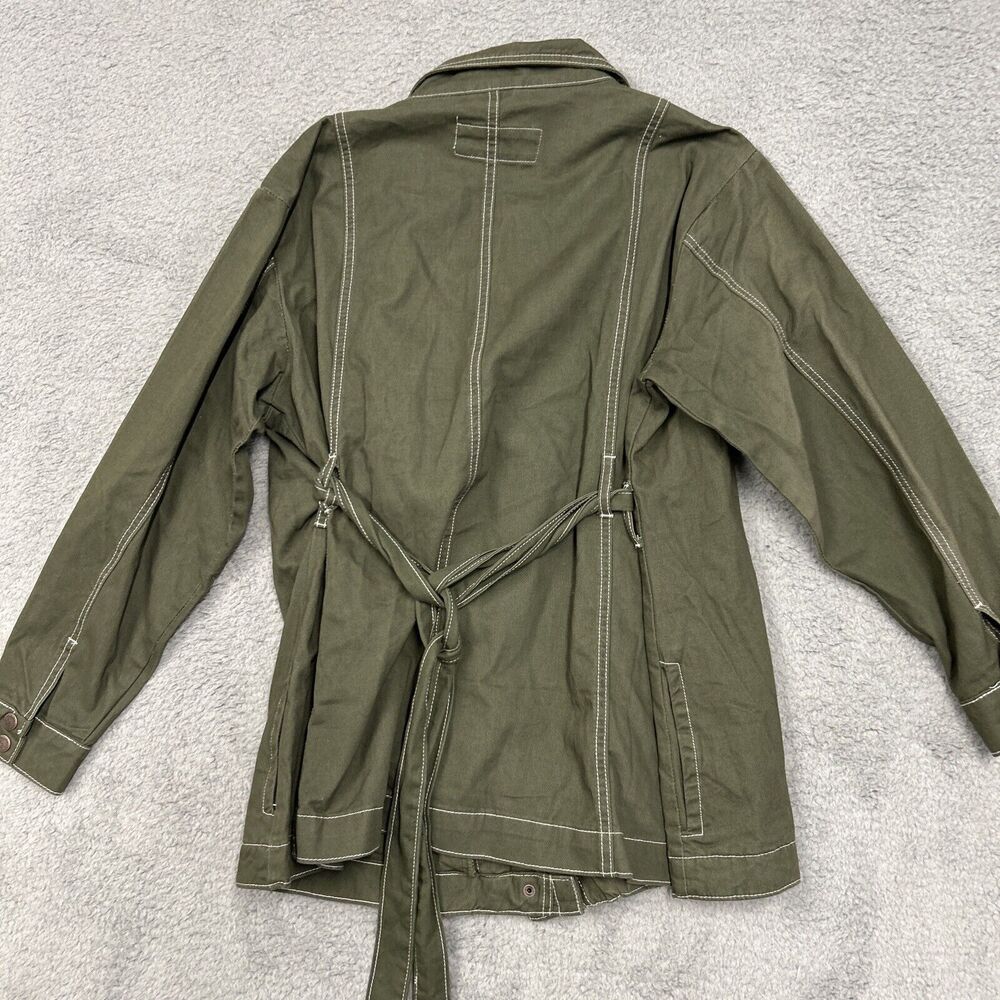 Suzanne Betro Denim Jacket Womens 2XL Olive Green Belted Coat Zip Up - Picture 9 of 16